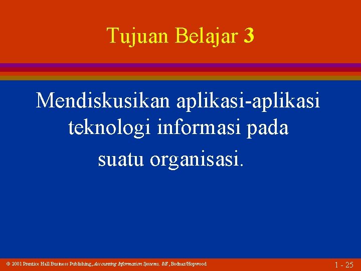 Tujuan Belajar 3 Mendiskusikan aplikasi-aplikasi teknologi informasi pada suatu organisasi. 2001 Prentice Hall Business