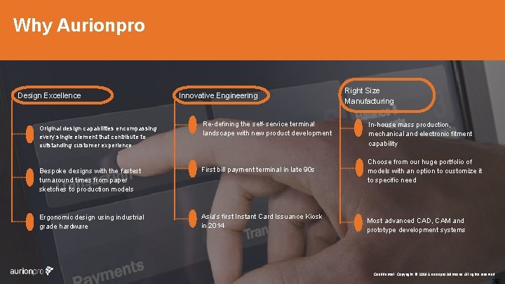 Why Aurionpro Design Excellence Original design capabilities encompassing every single element that contribute to