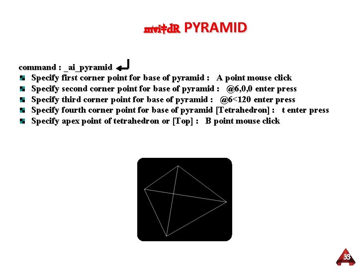 mvi‡d. R PYRAMID command : _ai_pyramid Specify first corner point for base of pyramid