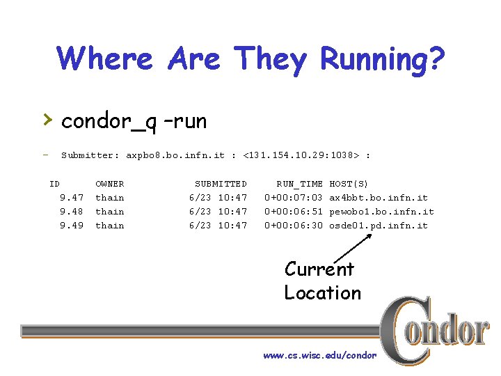 Where Are They Running? › condor_q –run - Submitter: axpbo 8. bo. infn. it