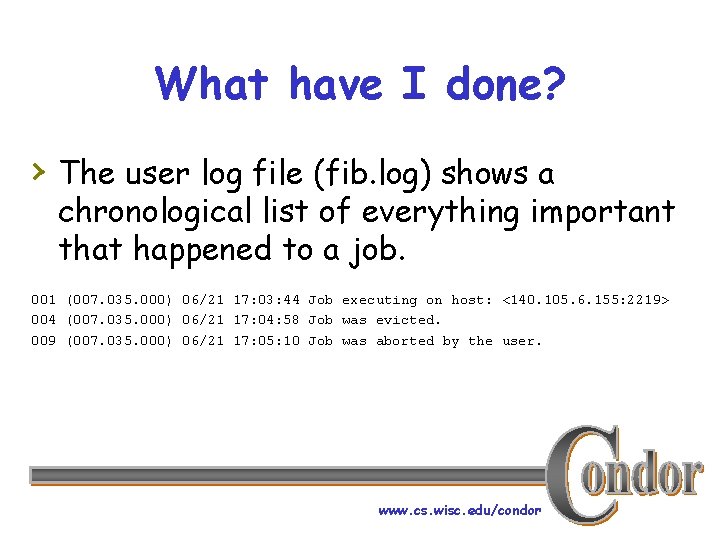 What have I done? › The user log file (fib. log) shows a chronological