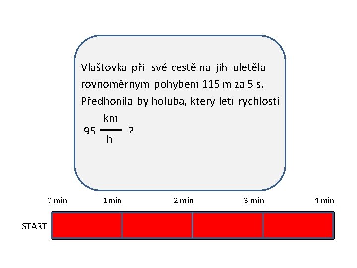 Vlaštovka při své cestě na jih uletěla rovnoměrným pohybem 115 m za 5 s.