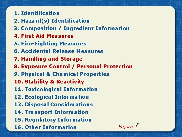 1. Identification 2. Hazard(s) Identification 3. Composition / Ingredient Information 4. First Aid Measures