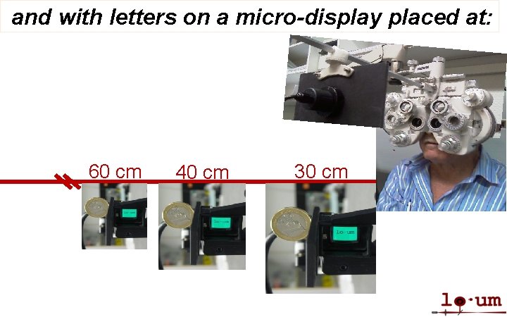 and with letters on a micro-display placed at: 60 cm 40 cm 30 cm