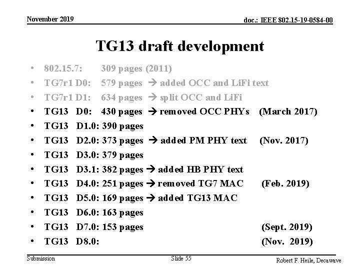 November 2019 doc. : IEEE 802. 15 -19 -0584 -00 TG 13 draft development