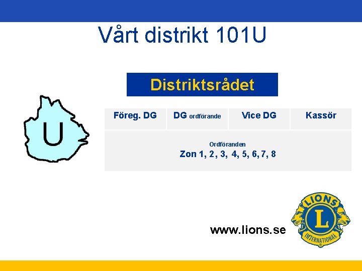 Vårt distrikt 101 U Distriktsrådet Föreg. DG Gunilla. Pers son DG ordförande Vice DG