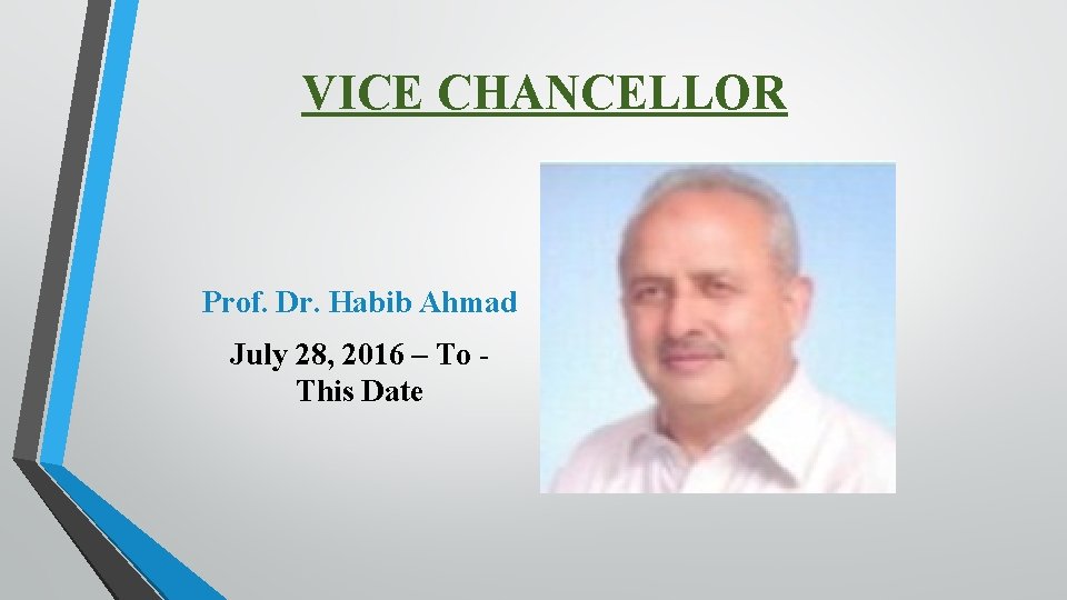 VICE CHANCELLOR Prof. Dr. Habib Ahmad July 28, 2016 – To This Date 