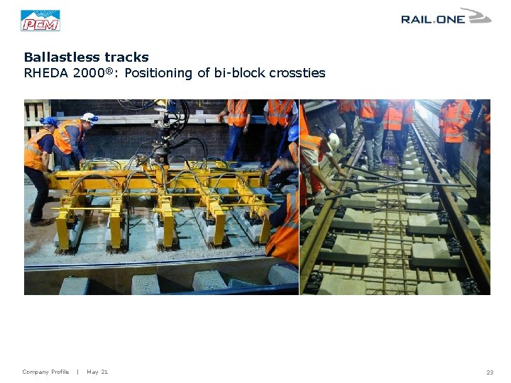 Ballastless tracks RHEDA 2000®: Positioning of bi-block crossties Company Profile | May 21 23