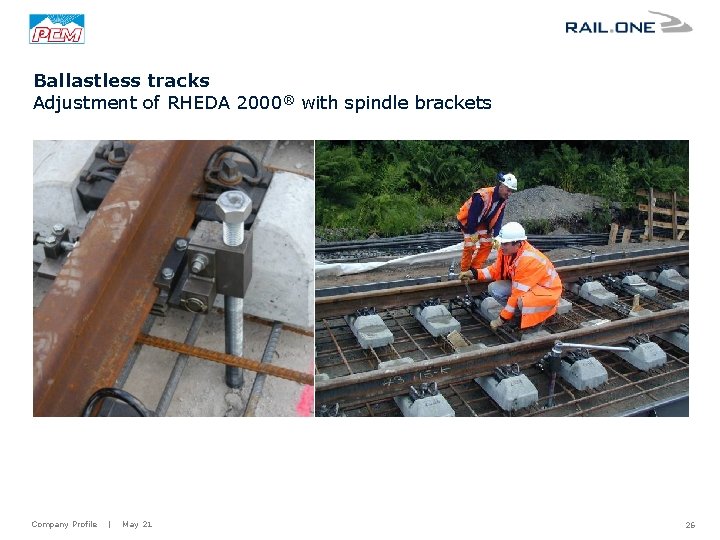 Ballastless tracks Adjustment of RHEDA 2000® with spindle brackets Company Profile | May 21