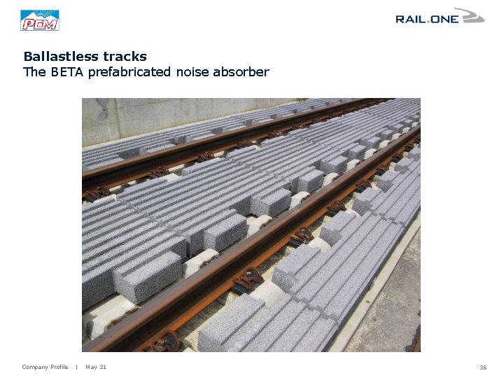 Ballastless tracks The BETA prefabricated noise absorber Company Profile | May 21 36 