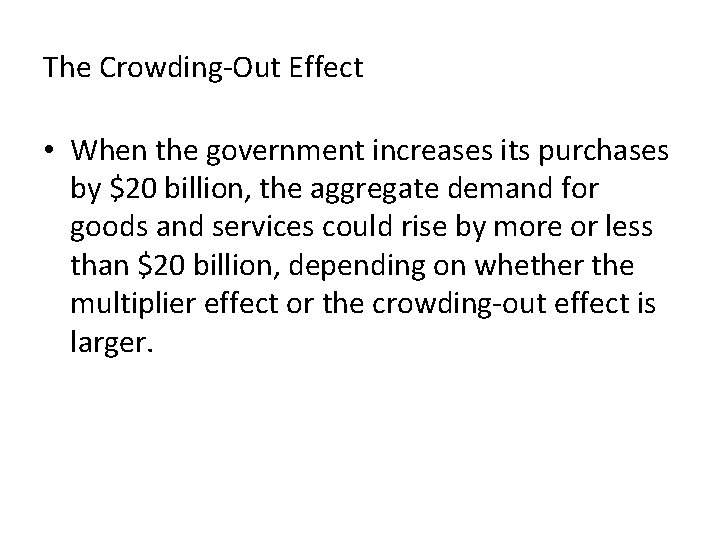 The Crowding-Out Effect • When the government increases its purchases by $20 billion, the
