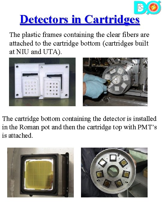 Detectors in Cartridges The plastic frames containing the clear fibers are attached to the