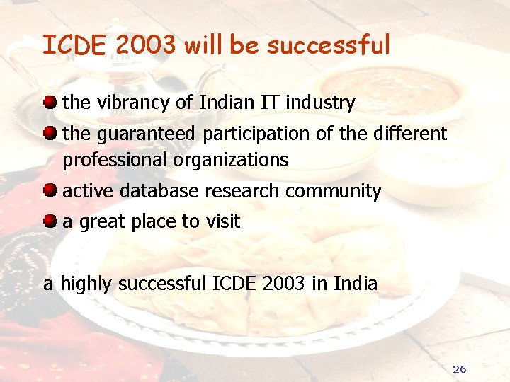 ICDE 2003 will be successful the vibrancy of Indian IT industry the guaranteed participation