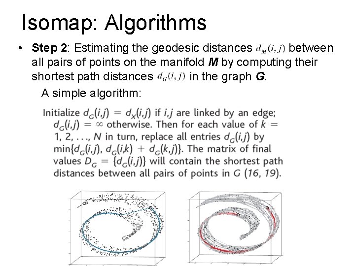 Isomap: Algorithms • Step 2: Estimating the geodesic distances between all pairs of points