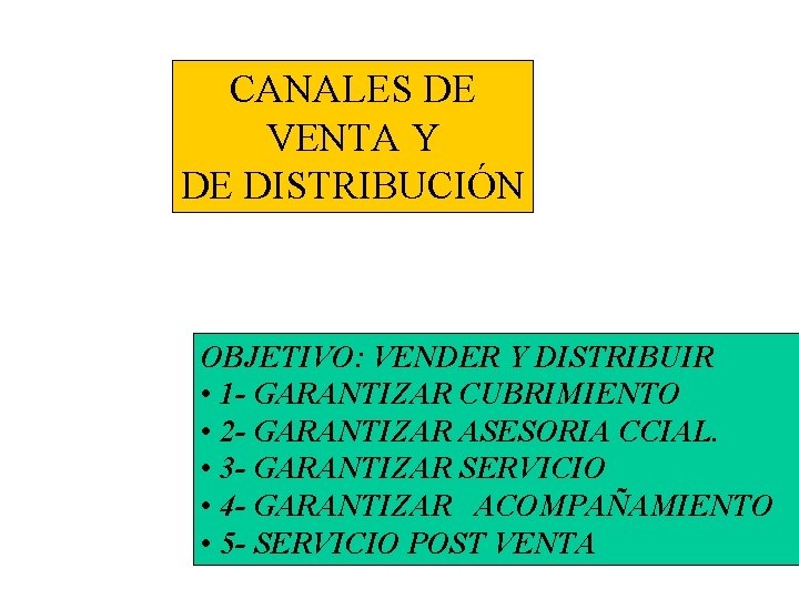 CANALES DE VENTA Y DE DISTRIBUCIÓN OBJETIVO: VENDER Y DISTRIBUIR • 1 - GARANTIZAR