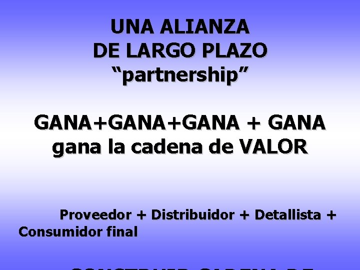 UNA ALIANZA DE LARGO PLAZO “partnership” GANA+GANA + GANA gana la cadena de VALOR