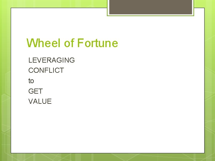 Wheel of Fortune LEVERAGING CONFLICT to GET VALUE 