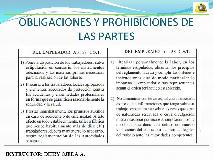 OBLIGACIONES Y PROHIBICIONES DE LAS PARTES INSTRUCTOR: DEIBY OJEDA A. 