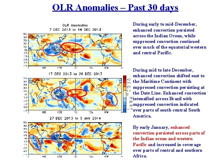 OLR Anomalies – Past 30 days During early to mid-December, enhanced convection persisted across