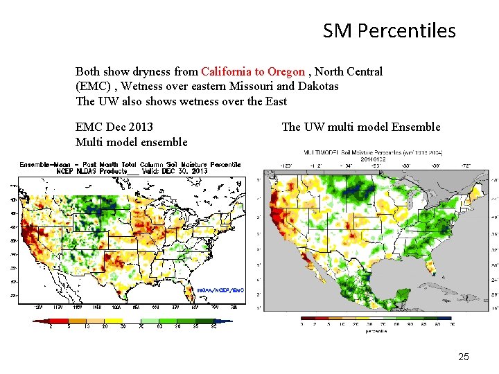 SM Percentiles Both show dryness from California to Oregon , North Central (EMC) ,