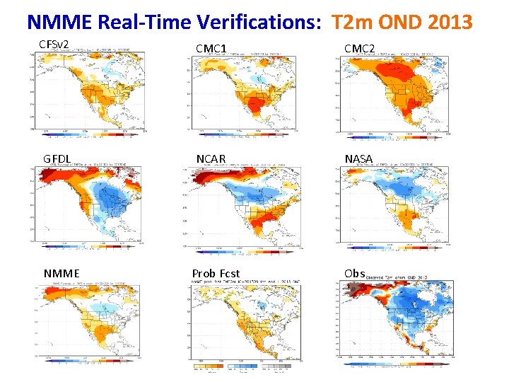 NMME Real-Time Verifications: T 2 m OND 2013 CFSv 2 CMC 1 Temperature GFDL