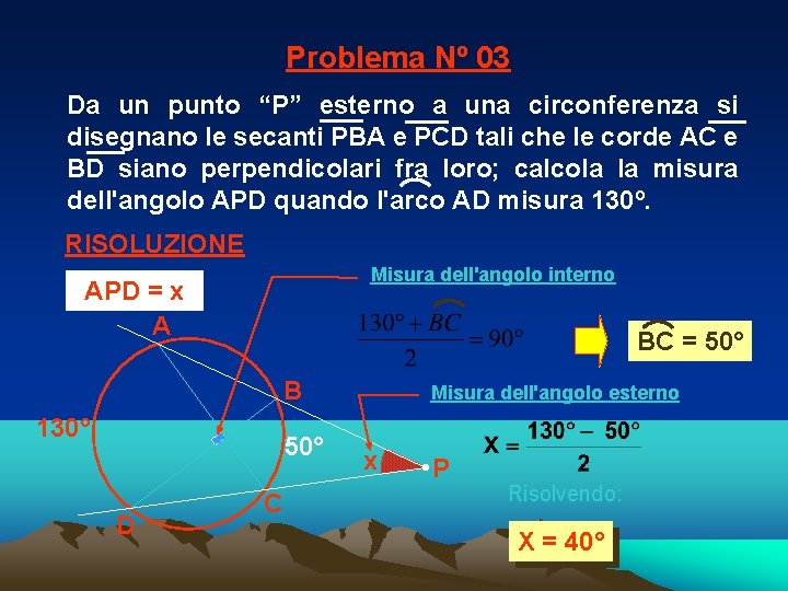 Problema Nº 03 Da un punto “P” esterno a una circonferenza si disegnano le Problema Nº 03 Da un punto “P” esterno a una circonferenza si disegnano le