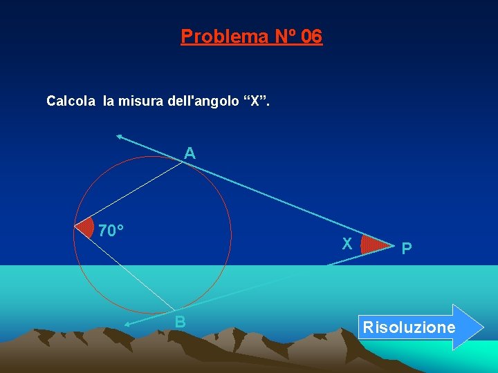 Problema Nº 06 Calcola la misura dell'angolo “X”. A 70° X B P Risoluzione Problema Nº 06 Calcola la misura dell'angolo “X”. A 70° X B P Risoluzione