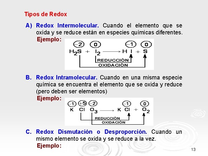 Tipos de Redox A) Redox Intermolecular. Cuando el elemento que se oxida y se