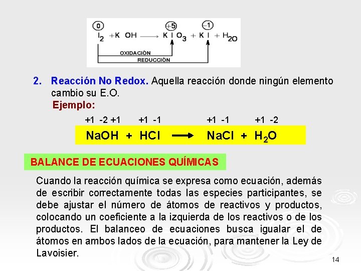 2. Reacción No Redox. Aquella reacción donde ningún elemento cambio su E. O. Ejemplo: