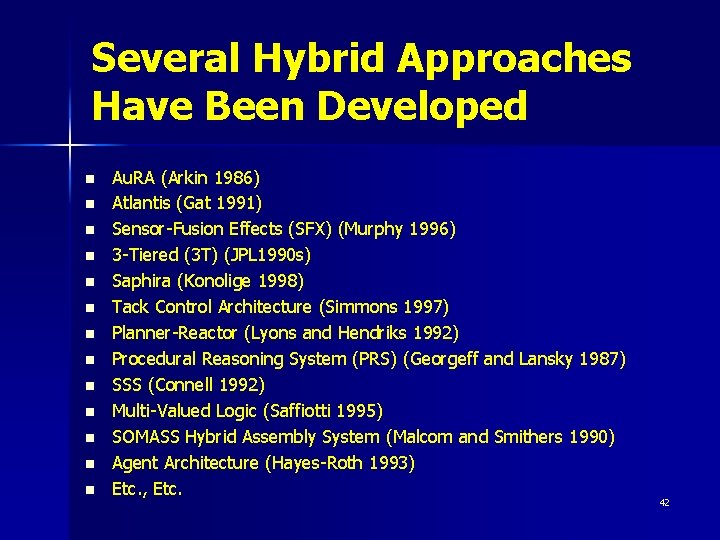 Several Hybrid Approaches Have Been Developed n n n n Au. RA (Arkin 1986)
