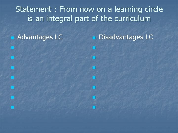 Statement : From now on a learning circle is an integral part of the