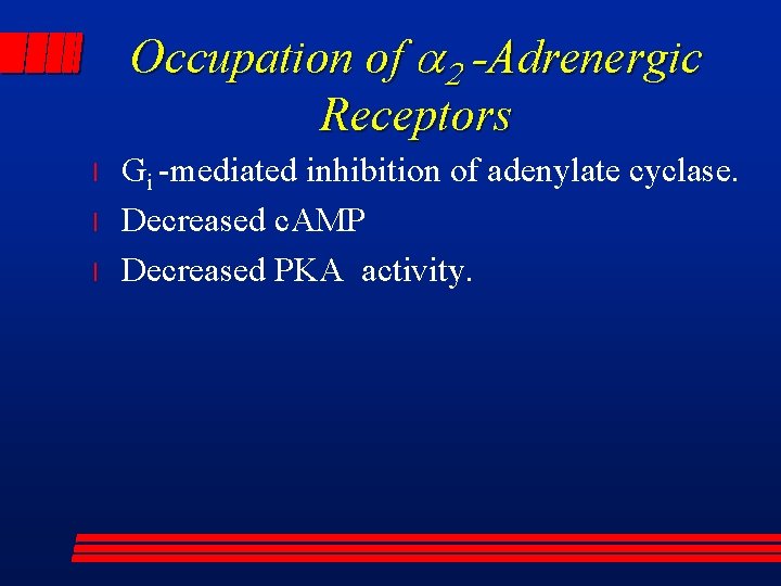 Occupation of a 2 -Adrenergic Receptors l l l Gi -mediated inhibition of adenylate