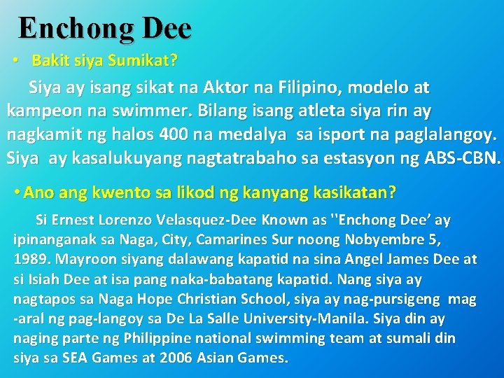 Enchong Dee • Bakit siya Sumikat? Siya ay isang sikat na Aktor na Filipino,