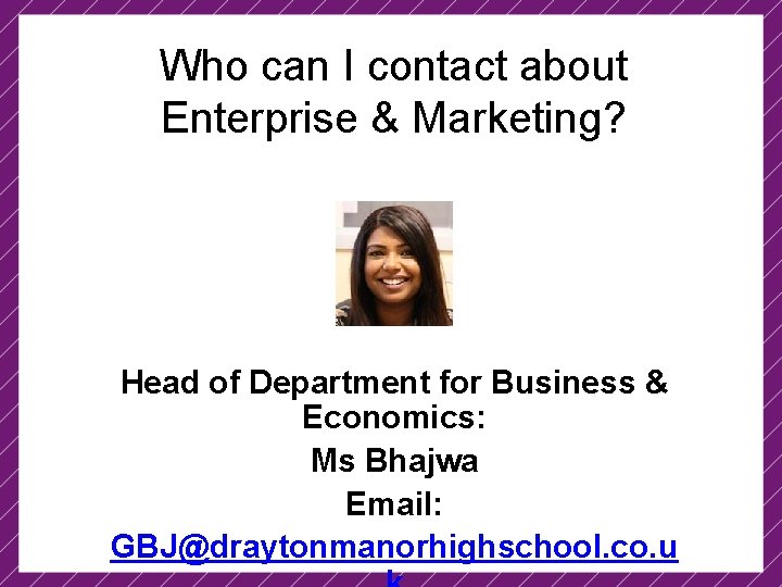 Who can I contact about Enterprise & Marketing? Head of Department for Business &