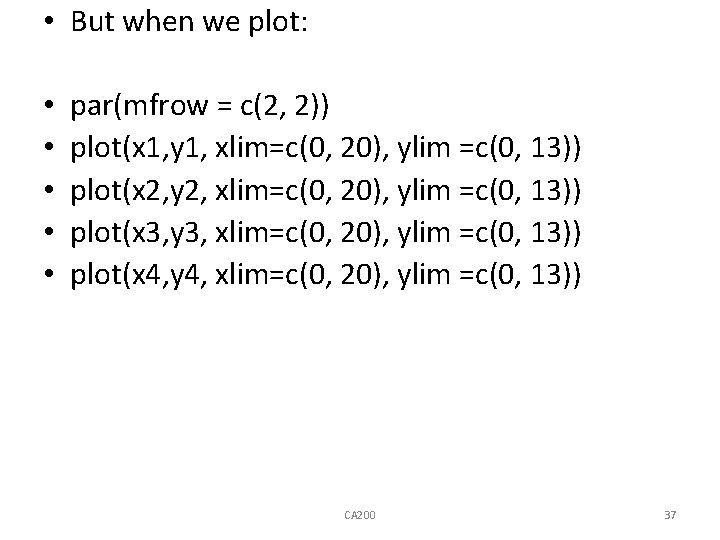  • But when we plot: • • • par(mfrow = c(2, 2)) plot(x
