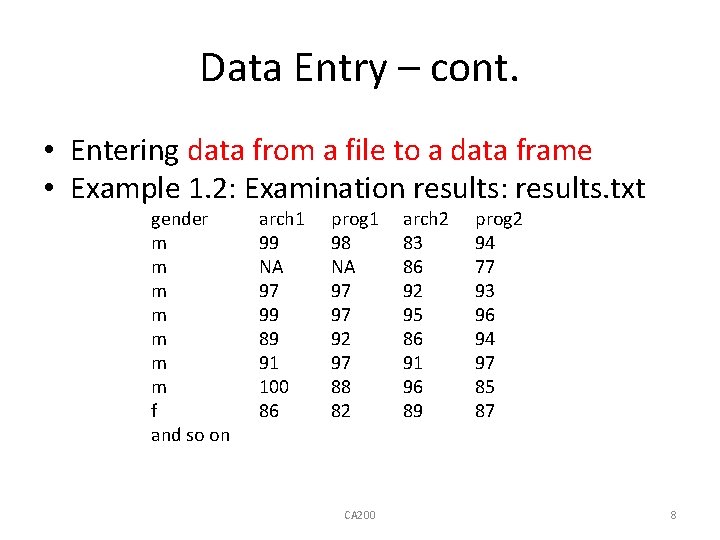 Data Entry – cont. • Entering data from a file to a data frame