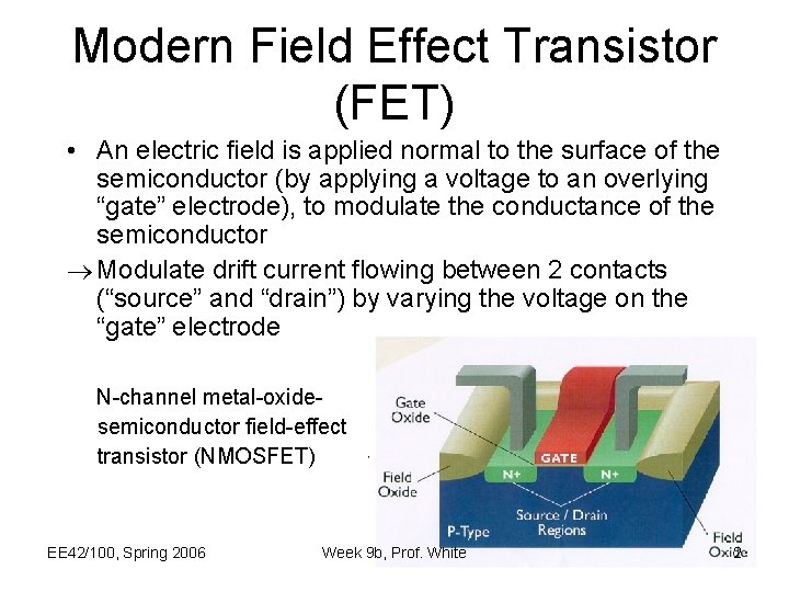 Modern Field Effect Transistor (FET) • An electric field is applied normal to the Modern Field Effect Transistor (FET) • An electric field is applied normal to the