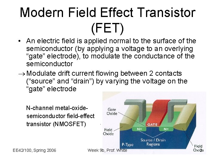 Modern Field Effect Transistor (FET) • An electric field is applied normal to the