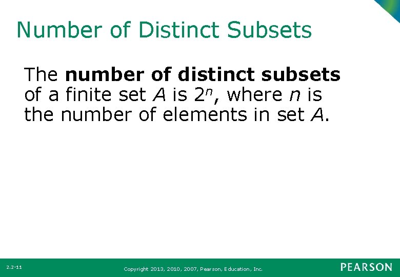 Number of Distinct Subsets The number of distinct subsets of a finite set A