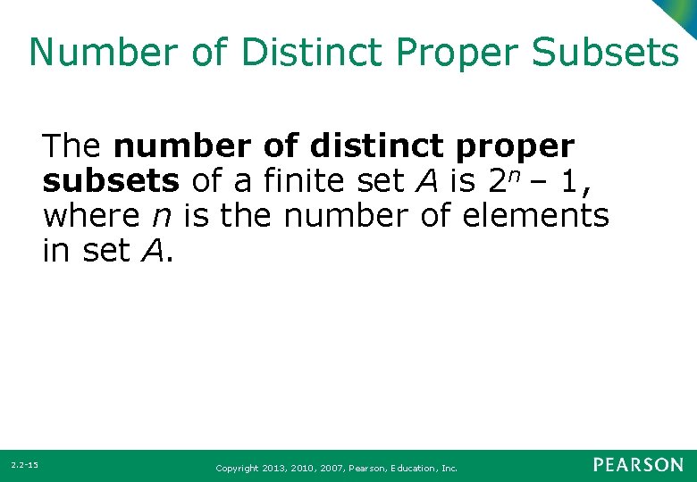 Number of Distinct Proper Subsets The number of distinct proper subsets of a finite