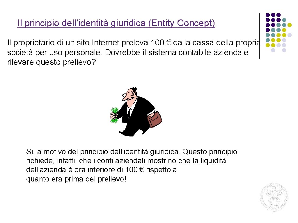 Il principio dell’identità giuridica (Entity Concept) Il proprietario di un sito Internet preleva 100
