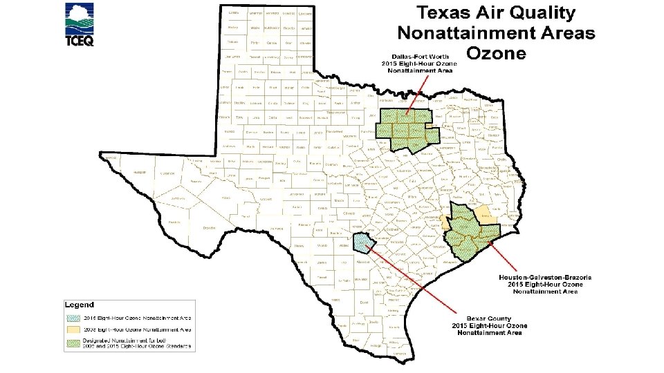 Nonattainment Areas for Current Ozone NAAQSOzone Texas Air Quality Nonattainment Areas 