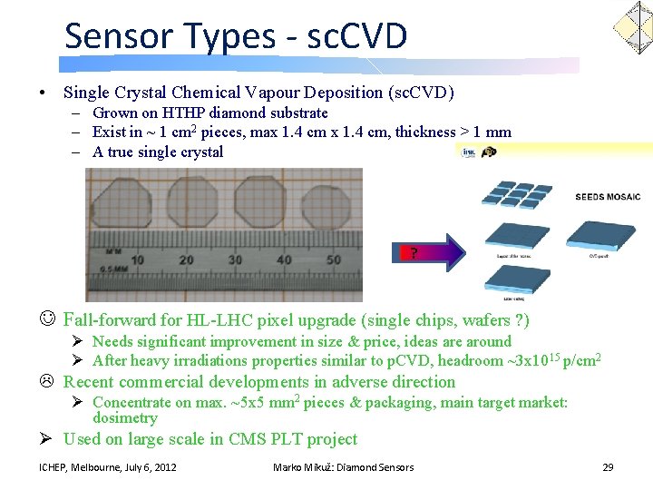 Sensor Types - sc. CVD • Single Crystal Chemical Vapour Deposition (sc. CVD) –