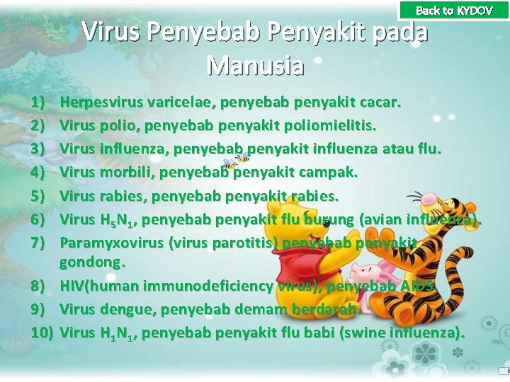Back to KYDOV Virus Penyebab Penyakit pada Manusia 1) 2) 3) 4) 5) 6)