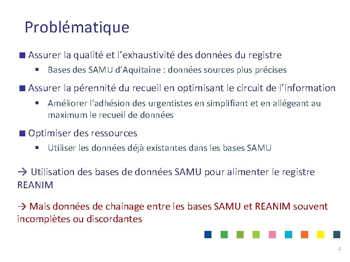 Problématique Assurer la qualité et l’exhaustivité des données du registre § Bases des SAMU
