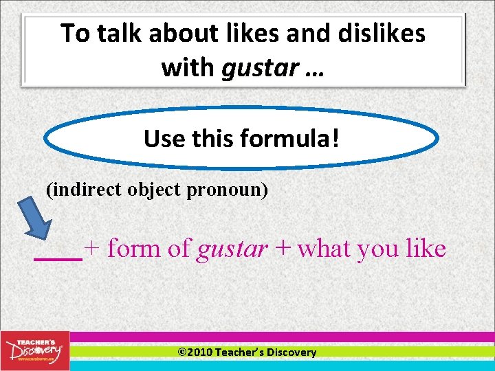 To talk about likes and dislikes with gustar … Use this formula! (indirect object