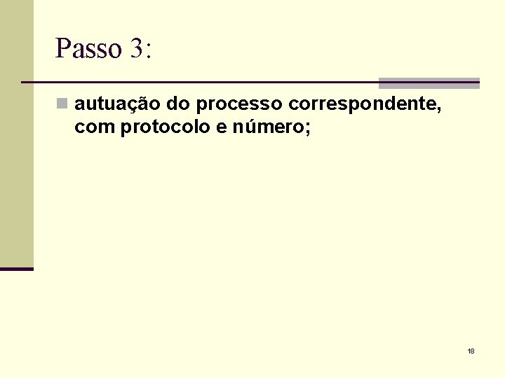 Passo 3: n autuação do processo correspondente, com protocolo e número; 18 