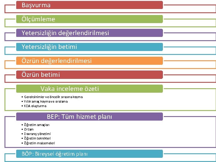 Başvurma Ölçümleme Yetersizliğin değerlendirilmesi Yetersizliğin betimi Özrün değerlendirilmesi Özrün betimi Vaka inceleme özeti •