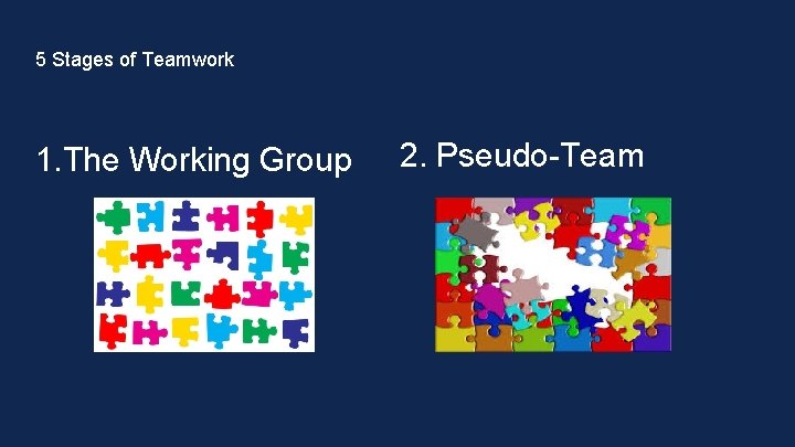 5 Stages of Teamwork 1. The Working Group 2. Pseudo-Team 