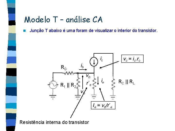 Modelo T – análise CA n Junção T abaixo é uma foram de visualizar